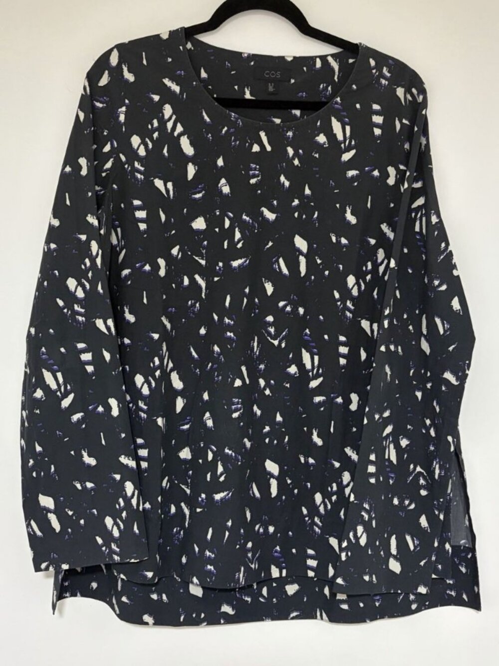 COS Women’s Cotton Printed Tunic Blouse Black/Blue/Purple Long Sleeve Size 10